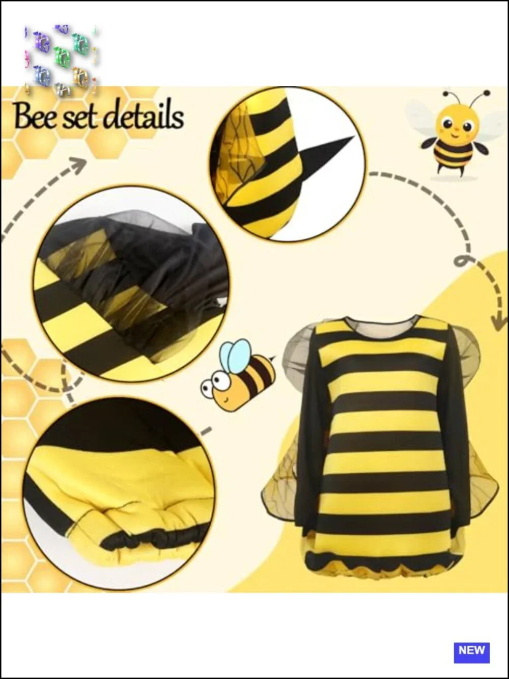 Kids Halloween Bumble Bee Costume with Wings and Headband, Zipper Closure